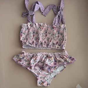 Cheeky Plum Floral Two-Piece Swimsuit with Purple Straps